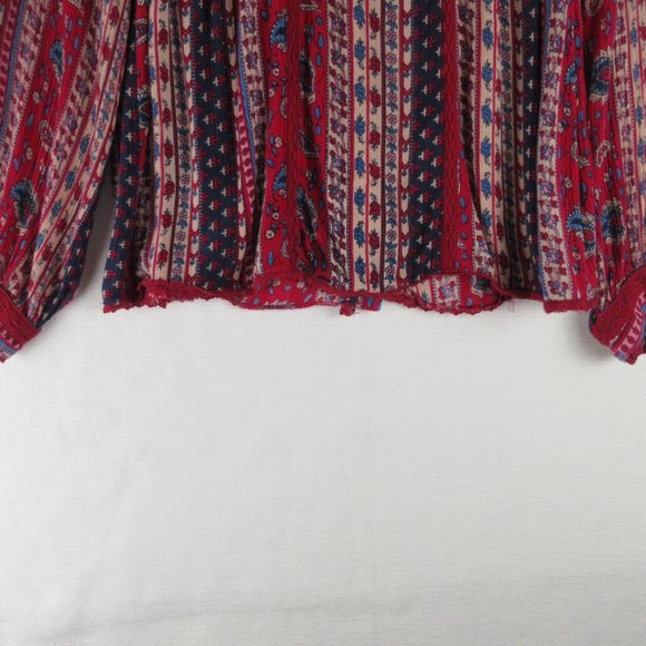 Maeve for Anthropologie Gretchen Blouse Size 2 Red Patchwork Floral LS Peasant - Picture 2 of 13